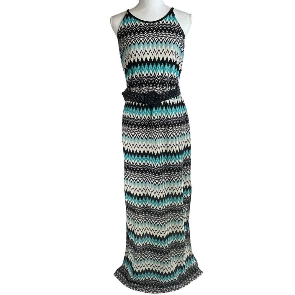 Bisou Bisou Womens Halter Keyhole Back Sleeveless Belted Maxi Dress Green Sz 16
